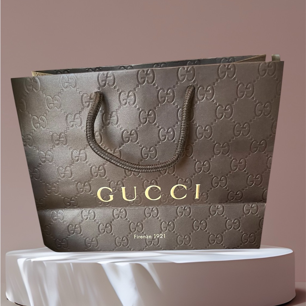 Gucci Authentic Gold Embossed Beautiful Brown GiftShopping Bag New Condition